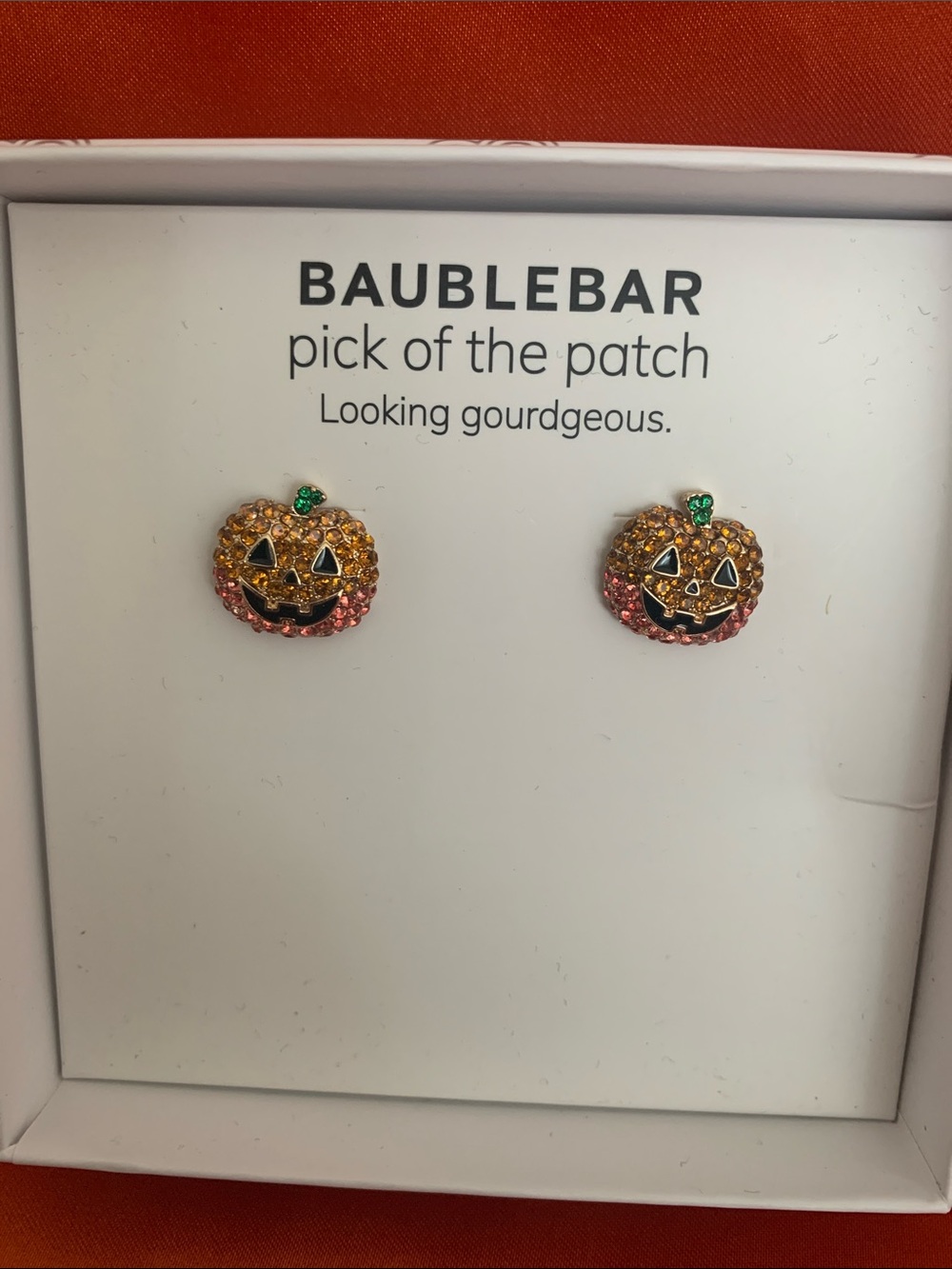 BaubleBar Pumpkin Crystal Stud Earrings in Orange, Pink & Green